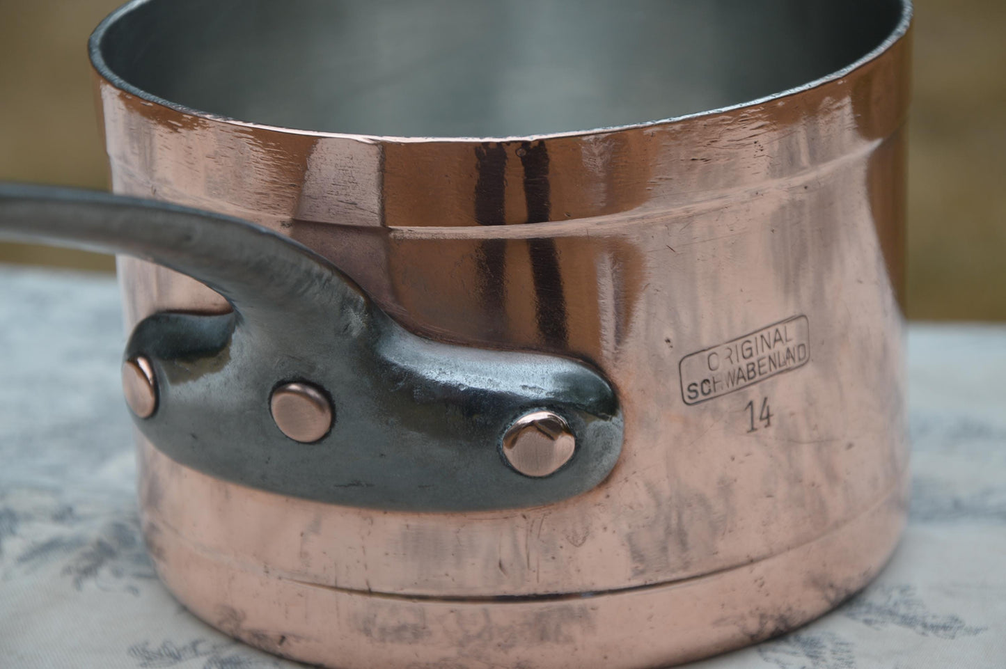 Copper Pan New Tin Gerbruder Schwabenland 2.5mm Rim Holkar 14cm 5 1/2 Antique German Kupfer Copper Refurbished Saucepan Cast Iron Handle