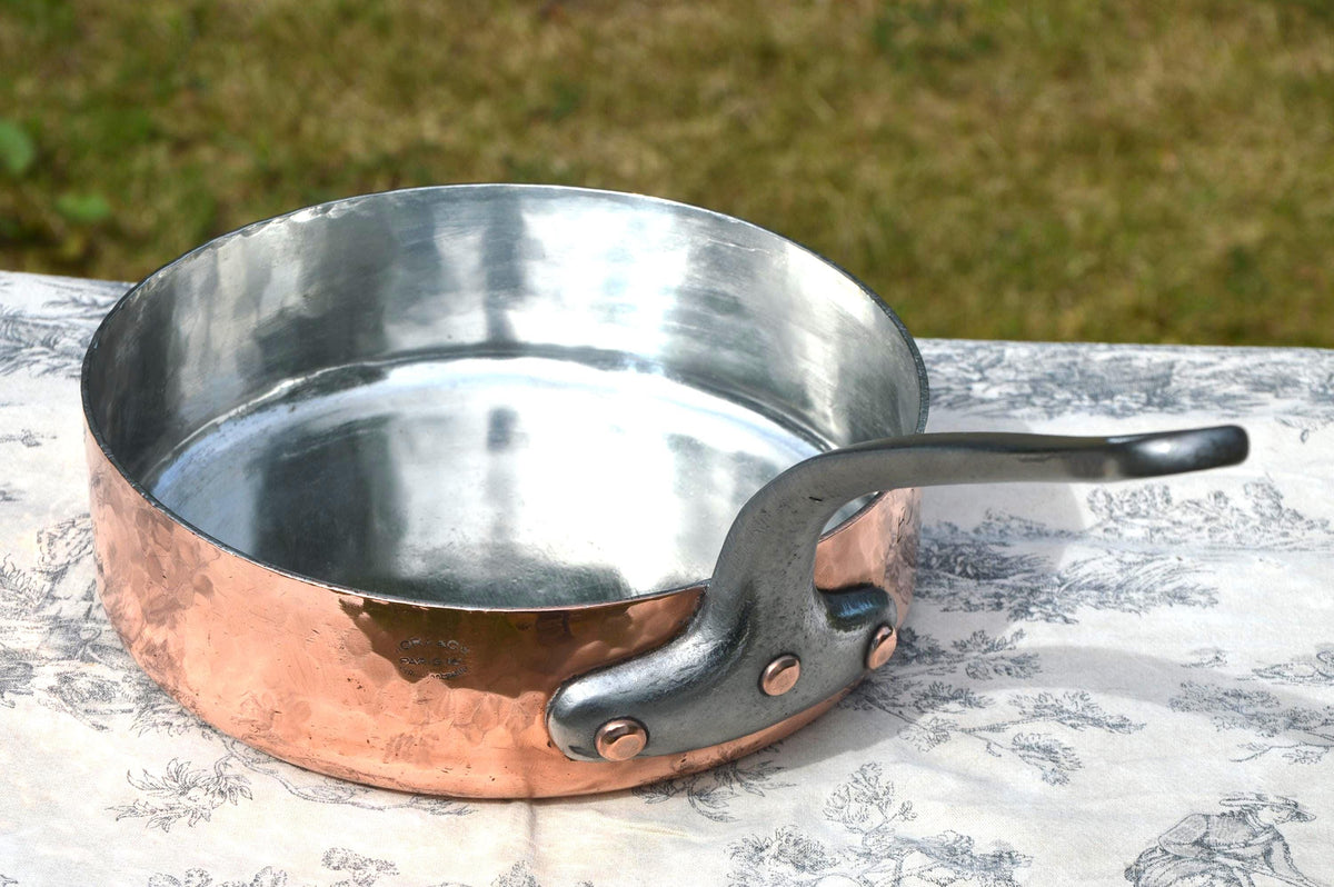 Copper Saute 2.7mm 24cm 9 1/2" New Bill Cox Tin Mora et Cie Villedieu Made Refurbished Thick Copper Fry Skillet Iron Handles