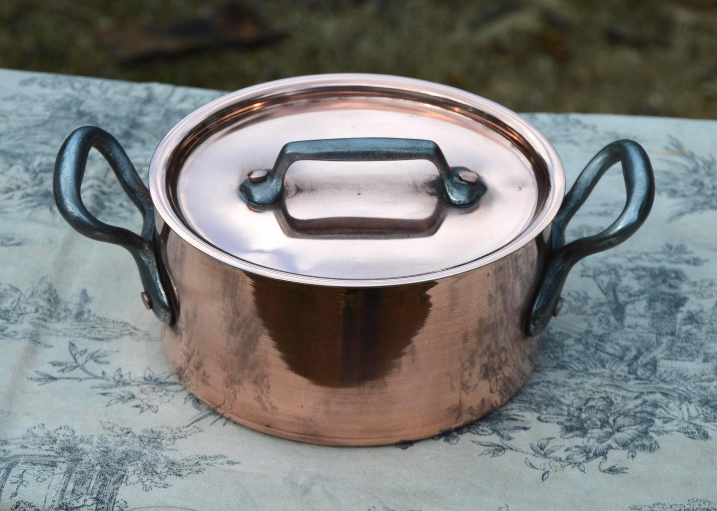 Vintage French Copper Casserole Pan Pot Round  Dutch Oven New Artisan Hand Wiped Tin Lid Made in France 1.5mm Faitout Pot 16cm 6 1/4 Robust