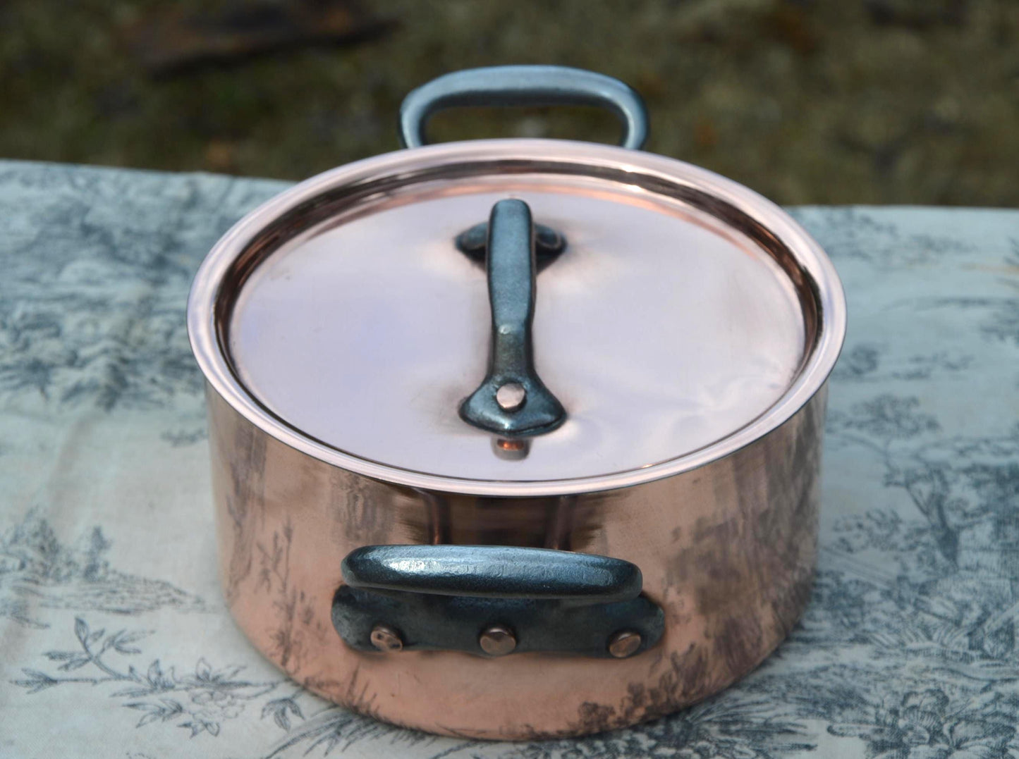 Vintage French Copper Casserole Pan Pot Round  Dutch Oven New Artisan Hand Wiped Tin Lid Made in France 1.5mm Faitout Pot 16cm 6 1/4 Robust
