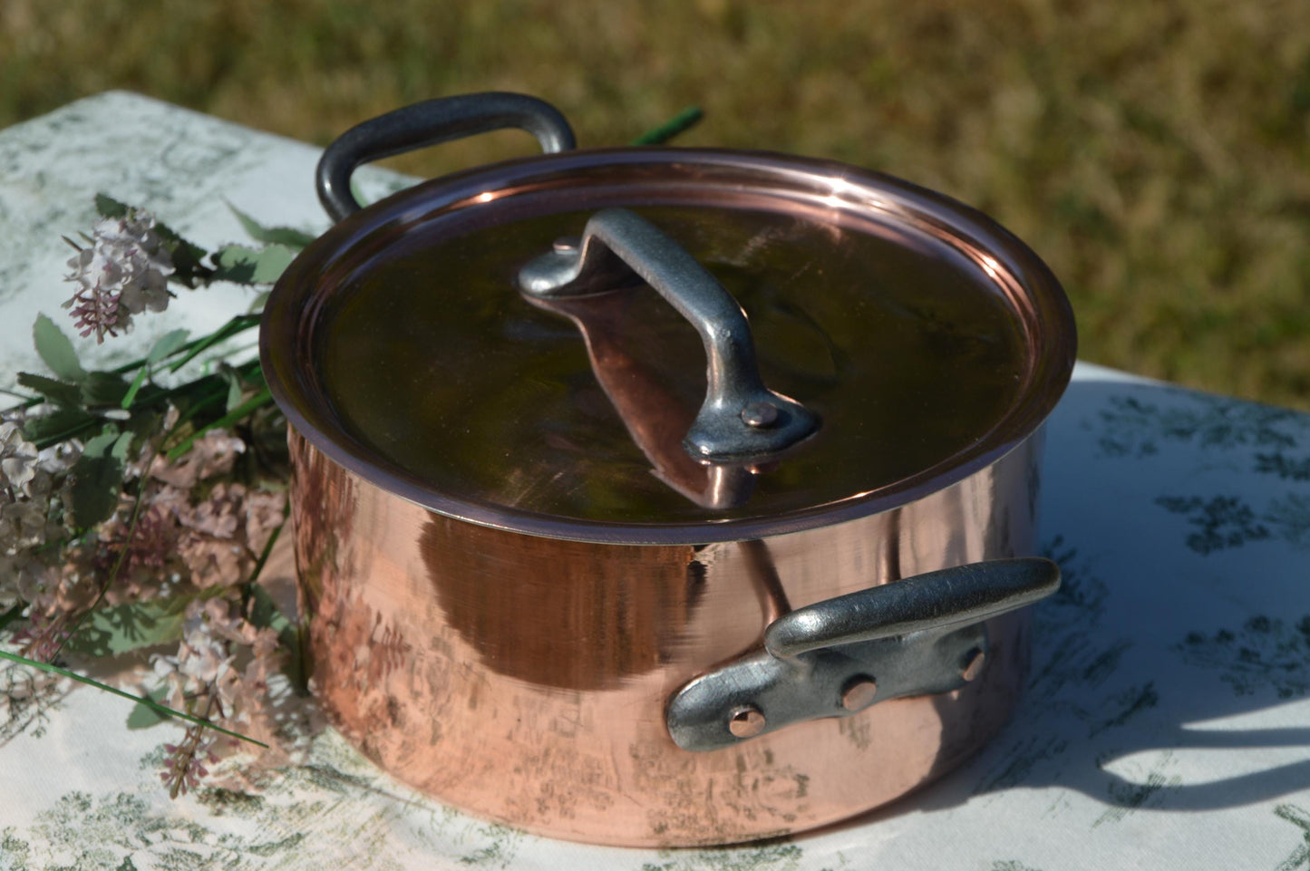 Vintage French Copper Casserole Pan Pot Round  Dutch Oven New Bill Cox Hand Wiped Tin France Made 2.2mm Faitout Pot 18.5cm 7 1/4