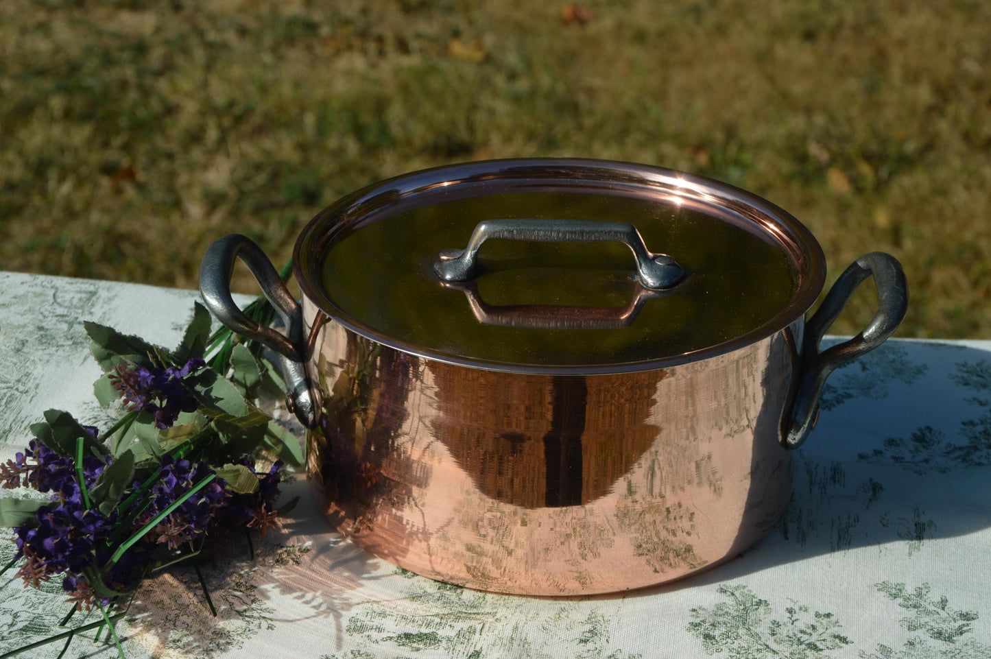 Vintage French Copper Casserole Pan Pot Round  Dutch Oven New Bill Cox Hand Wiped Tin France Made 2.2mm Faitout Pot 20.5cm 8 1/8
