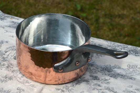 Vintage Chomette Favor Saucepan French Copper 18cm 7 inch 3mm New Tin Lined Professional Sauce Pot 2.2 k Cast Iron Handle