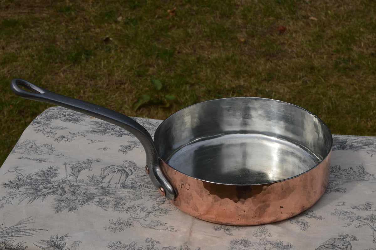 Copper Saute 2.7mm 24cm 9 1/2" New Bill Cox Tin Mora et Cie Villedieu Made Refurbished Thick Copper Fry Skillet Iron Handles