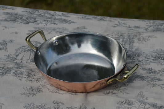 Vintage New Tin Gratin Pan French Copper Pan Vintage Copper Dish Round 16cm 6 1/4 inch Copper Pan Three Copper Rivets Bronze Handles